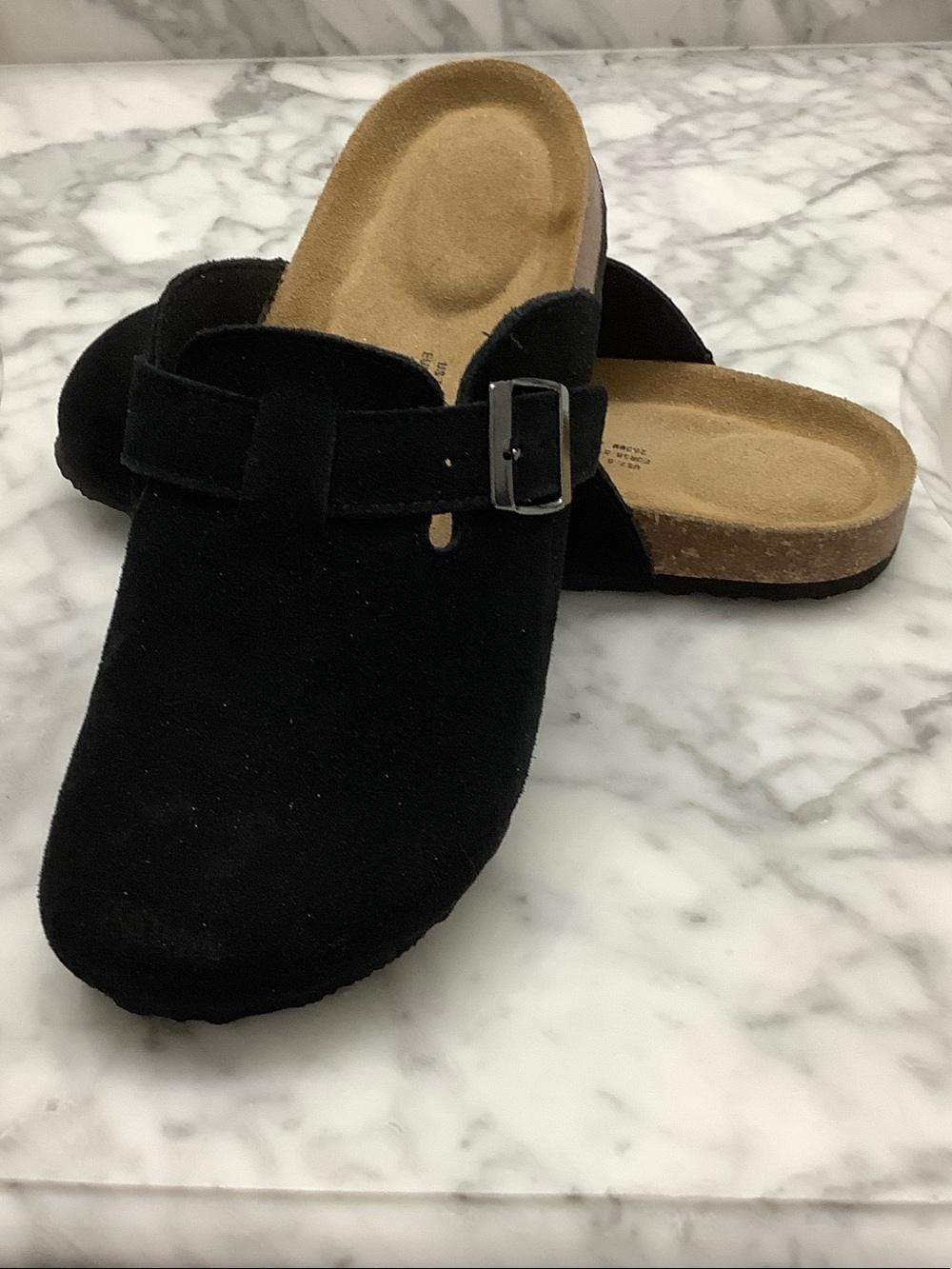 Classic Black Suede Slip-On Clog with Adjustable Buckle